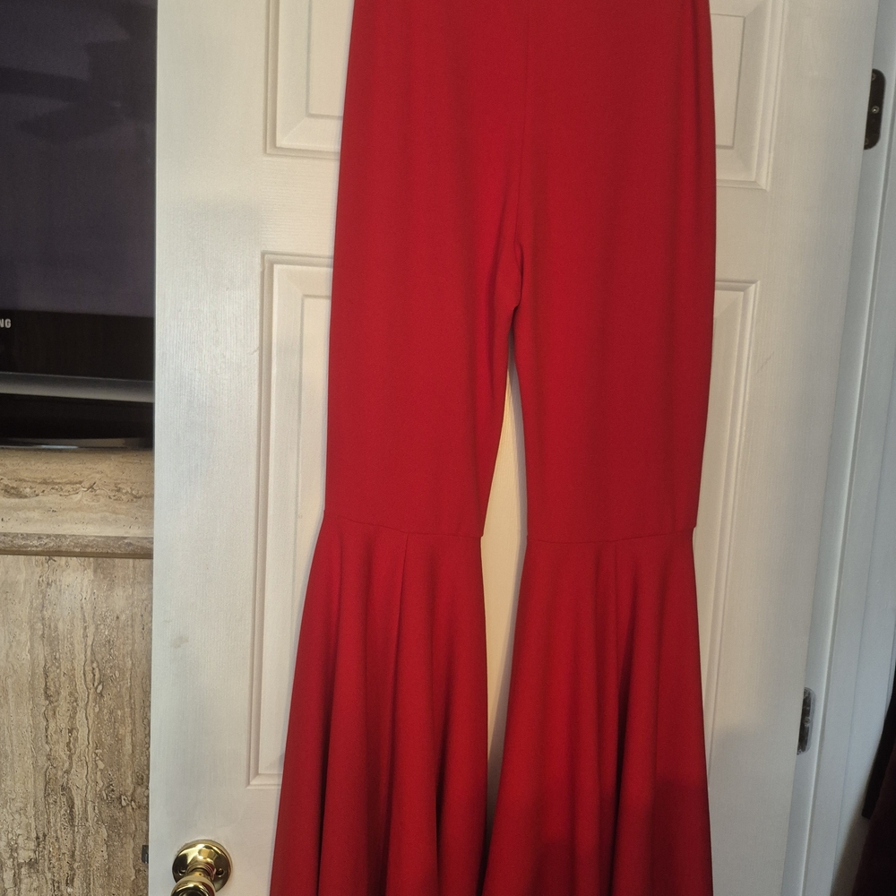 Boohoo Red Wide-Leg Tiered Palazzo Pants